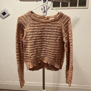 Anthropologie Moth Dusty Pink cropped knit sweater size medium buttons on back